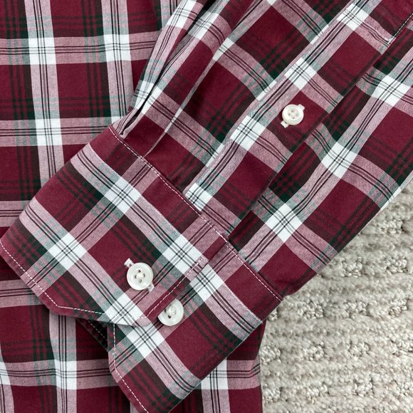 Nordstrom Dress Shirt Men's Shop M Red Black Plaid Wrinkle Free Button Down Polo - Picture 2 of 8